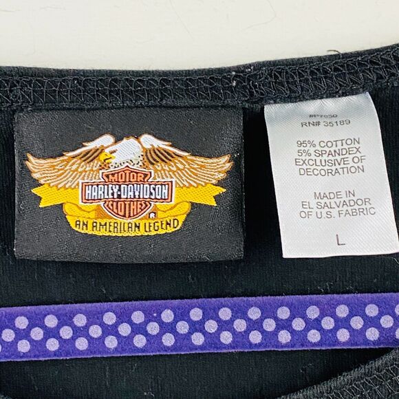 Womens L Harley Davidson Tee Black T Shirt Short Sleeve Front Logo Embroidery - Picture 3 of 4